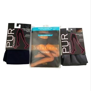 Pur Tights & Lace Panty Hosiery Bundle (3pc) Navy, Black, and Black Size L/XL